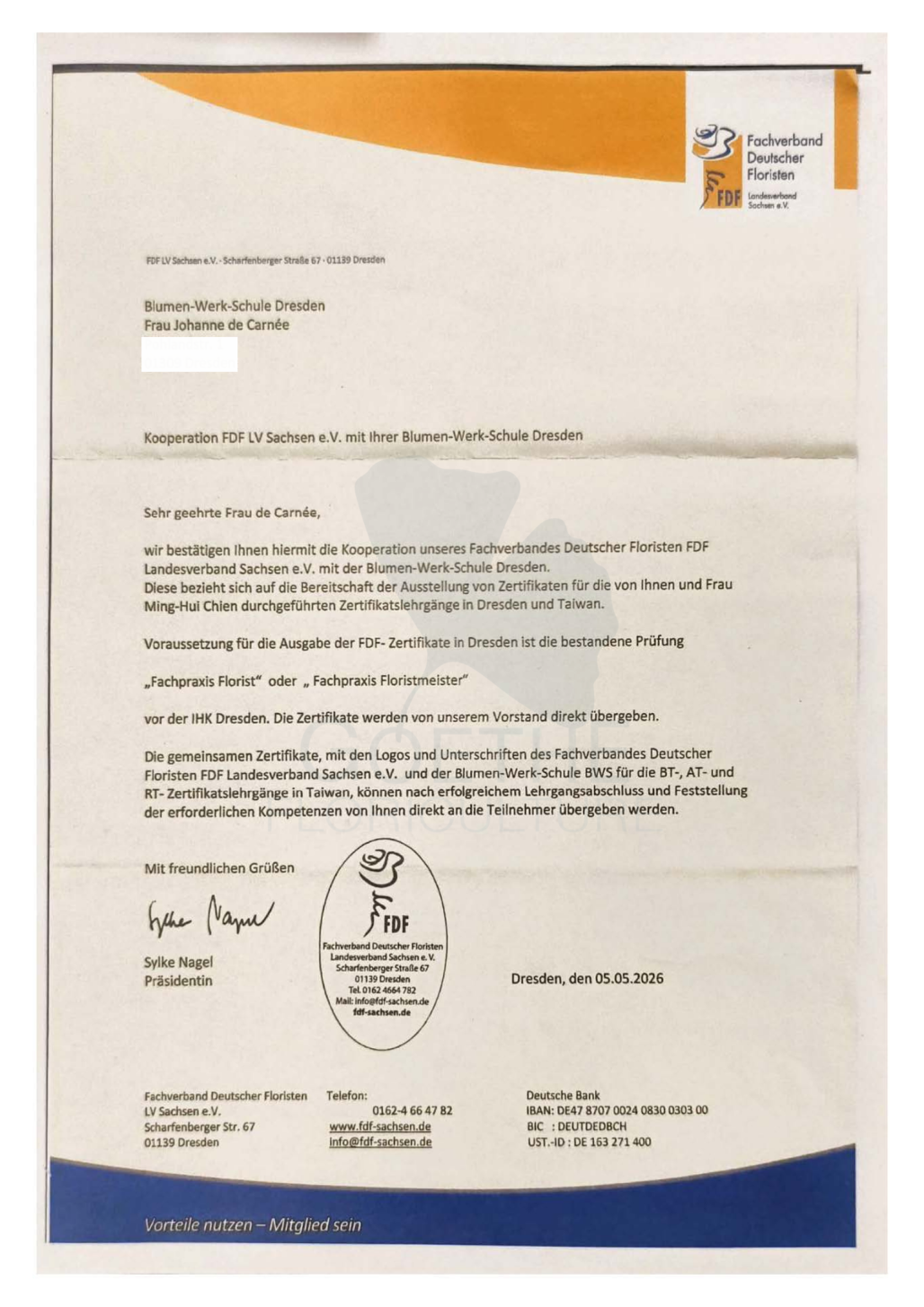 Official Cooperation & Joint Certification Authorization from FDF Germany (LV Sachsen e.V.)
